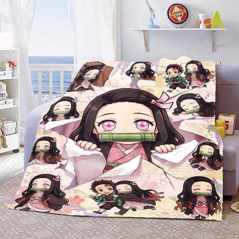 Nezuko Anime Throw Blanket Flannel Soft Warm Lightweight Blanket for Sofa Bed Home Decoration -QJY