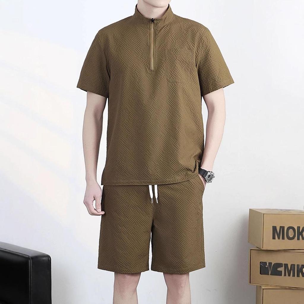 Men's Ice Silk Quick-Dry Summer Sport Set: Casual Loose Polo T-Shirt & Shorts.