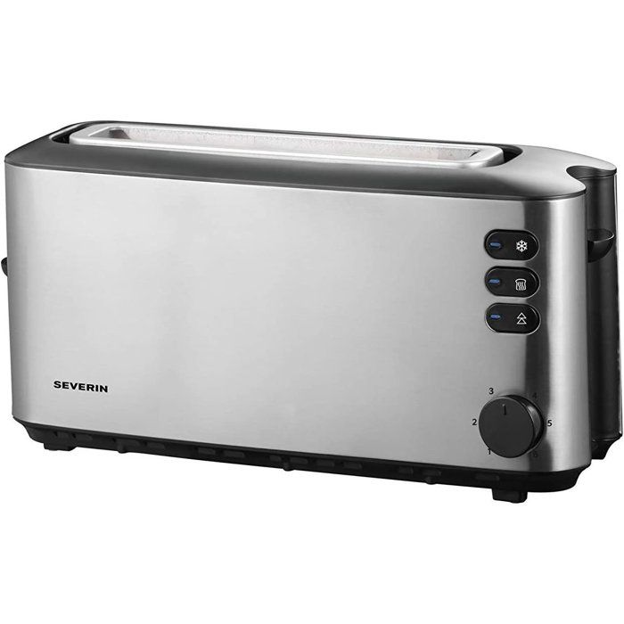 Grille-pain automatique compact - SEVERIN - AT 2515 - Toaster compact 1 fente, Réglage brunissage, Fonction décongélation, inox/noir