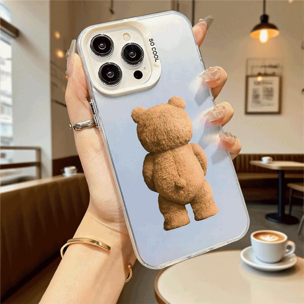 Brown Bear Back View Shockproof Phone Case for Iphone 16 15 14 13 12 11 Pro Max/Mini Anti-Scratch Premium Hard Cover