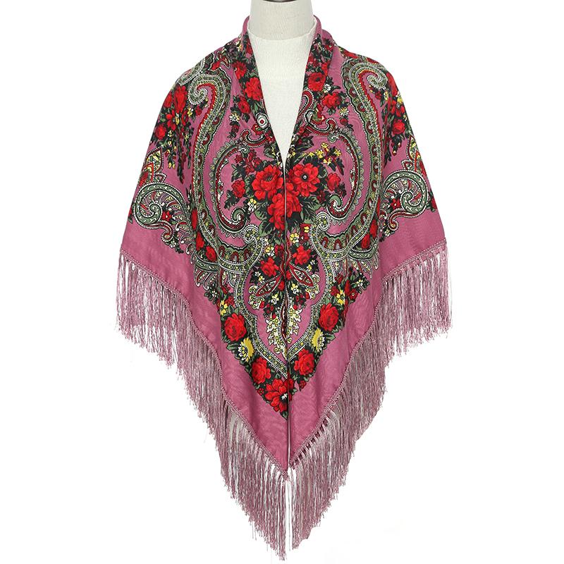 51*51In Women Scarf Square Shawl Retro Fringed Cotton Print Scarves Hijab Wraps Russian Ukrainian Embroidery Cape Bandana