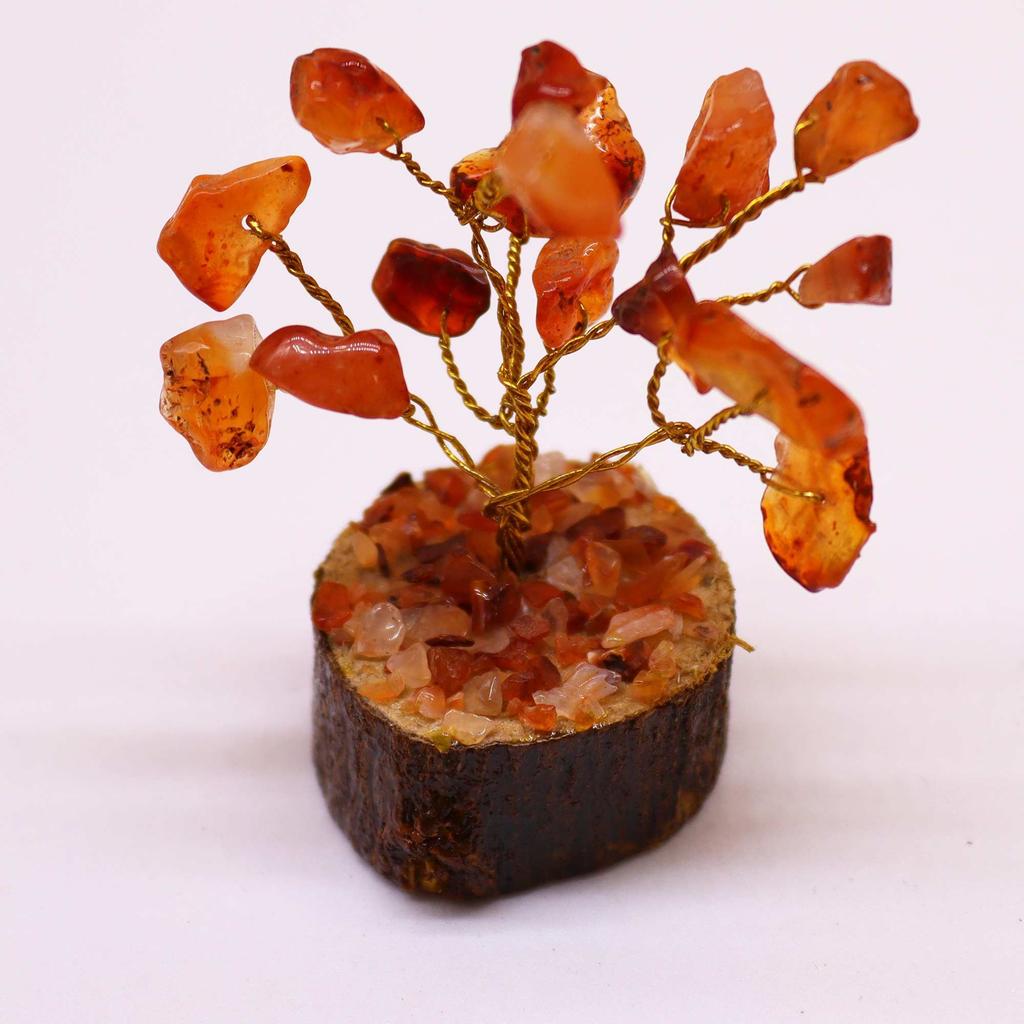 Carnelian Gemstone Tree With Wood Base 15 Stones