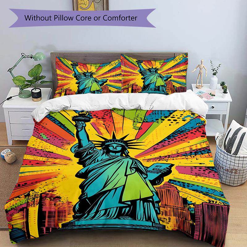3pcs Statue of Liberty Duvet Cover Set, 1 Duvet Cover + 1/2 Pillowcases (No Insert), Bedroom Decor, Allseason Comfort Yy251021258