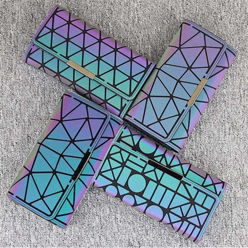 Portafoglio di marca Pochette da donna Portafoglio lungo luminoso Portamonete con reticolo geometrico a reticolo femminile
