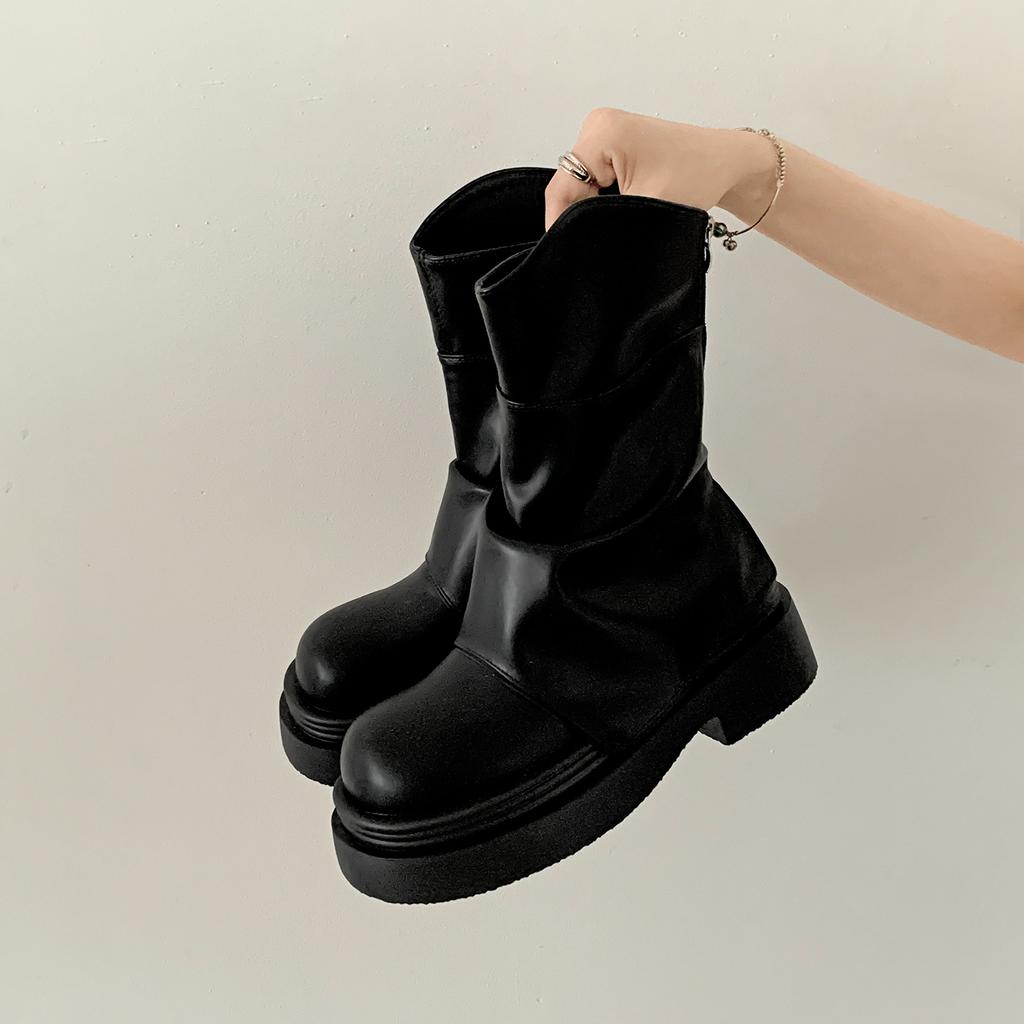 Queen Fan White Retro Thick-soled Heightening Martin Boots Women's 2025 New Summer Skinny Pants Short Boots