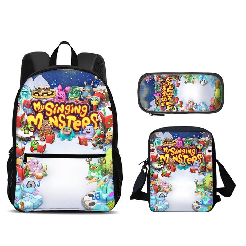 My Singing Monsters Backpack Pen Bag Shoulder Bag 3Pcs Set Large Capacity Kindergarten Elementary School Boys and Girls