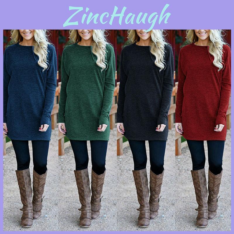 Premium Quality Women Solid Knitted Sweater Dress With Cozy O Neck Design For Autumn And Winter