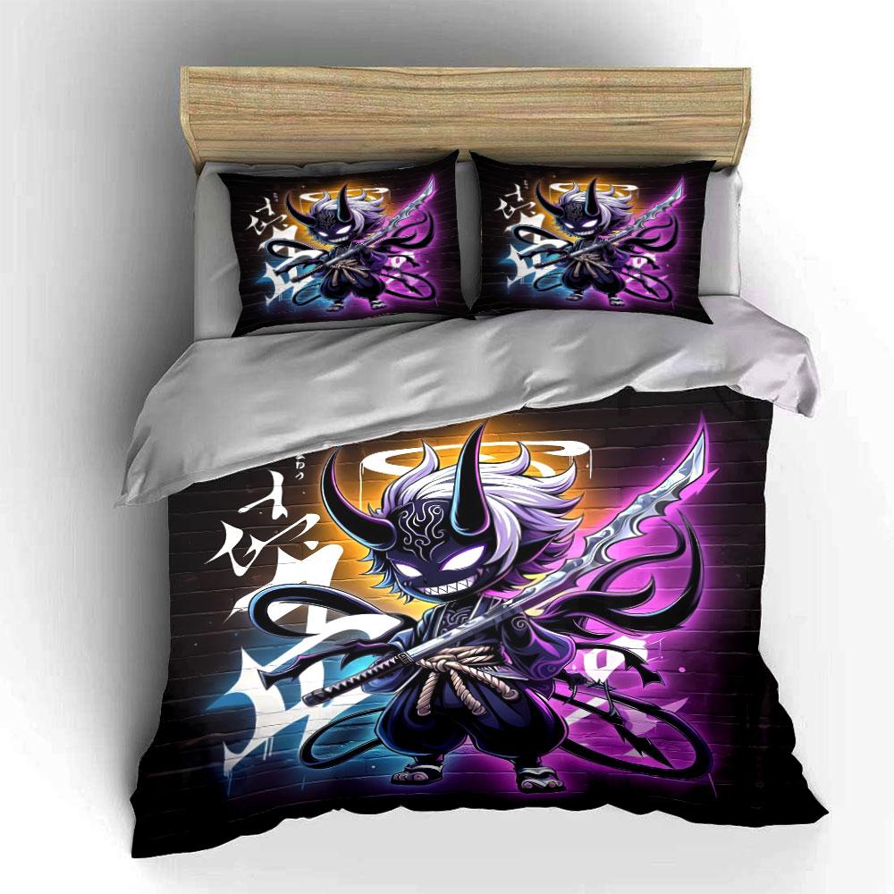 Samurai Demon Themed Decor Set Bedding Set With 1 Duvet Cover 2 Pillowcases Single Double King Queen, Gift