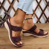 2025 Summer Women Slippers Plus Size Women's Shoes Retro Roman Sandals Women Pu Casual Flower Wedge Sandals Platform Slippers