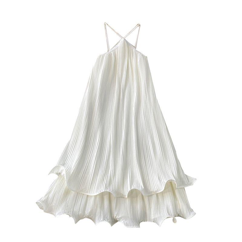 Seaside Holiday Style Sexy Backless Hanging Neck Sling One Piece Dress Women Clothing Summer Loose Slimming Puffy Cake Skirts