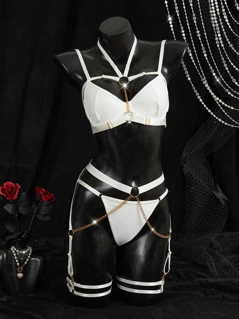 European and American metal chain neck uniform suit wind party role play two-piece set