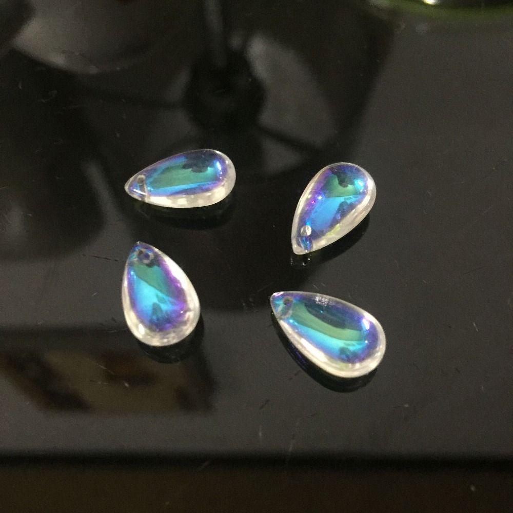 100 ST AB Färgade Vattendroppe Kristall Transparent Glasyr Pärla Halsband Glaspärla Smyckestillverkning