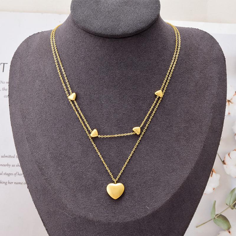 MEY Stainless Steel Gold Color New Heart Pandents Necklaces For Women Double Layer Choker Fashion Gift Jewelry