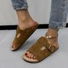 Large size retro slippers women's summer wear new matte leather shoes one word cool slippers flat bottom