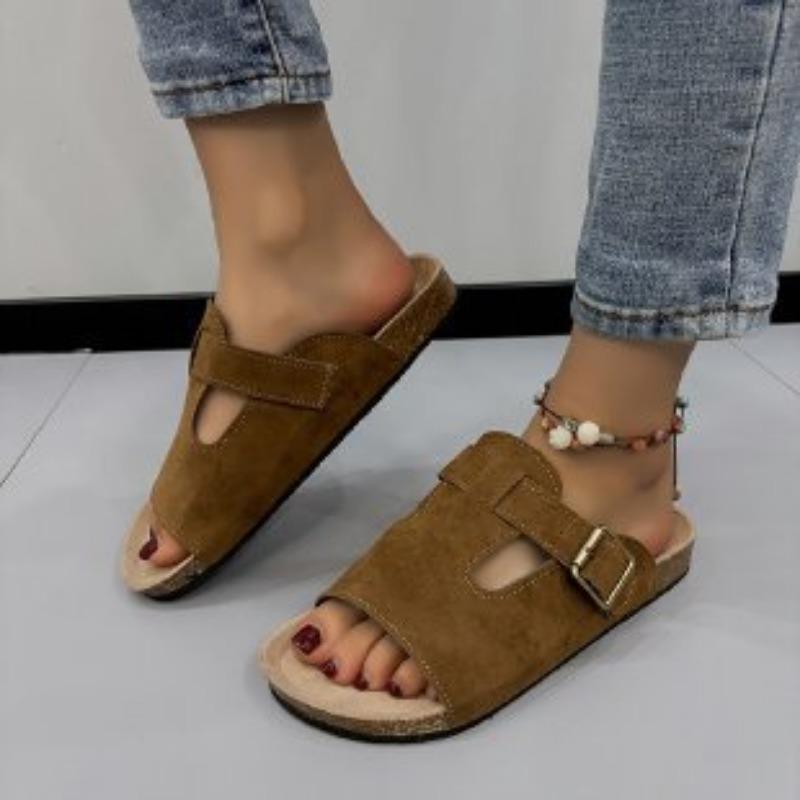Large size retro slippers women's summer wear new matte leather shoes one word cool slippers flat bottom
