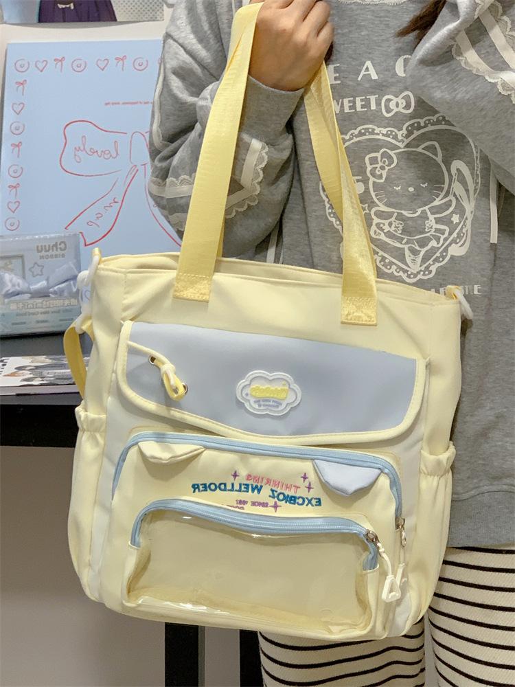 School bag high value contrasting colors cute cat fresh girl tote bag make-up bag