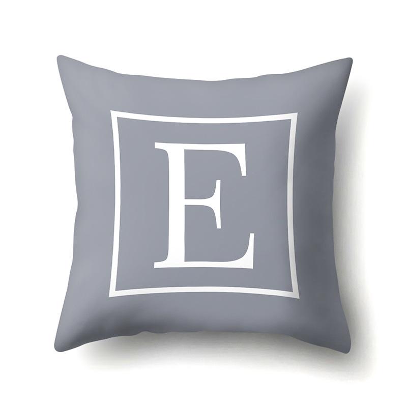 Polyester Pillow Case Gray Base Literary Home Car Decoration 26 English Letter Cushion Car Cushion Cover