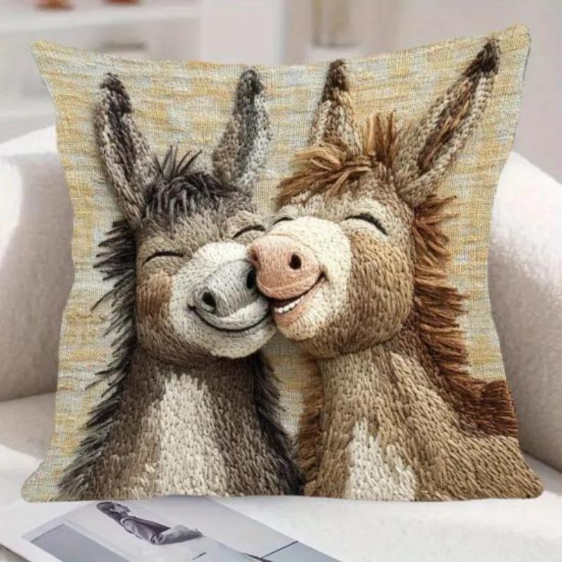 Cartoon Donkey Pillow Cover with Zippered Closure for Decorative Throw Pillow