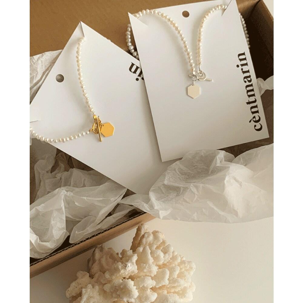 

[925 Silver] Hexagonal Pearl Necklace A 48 silver