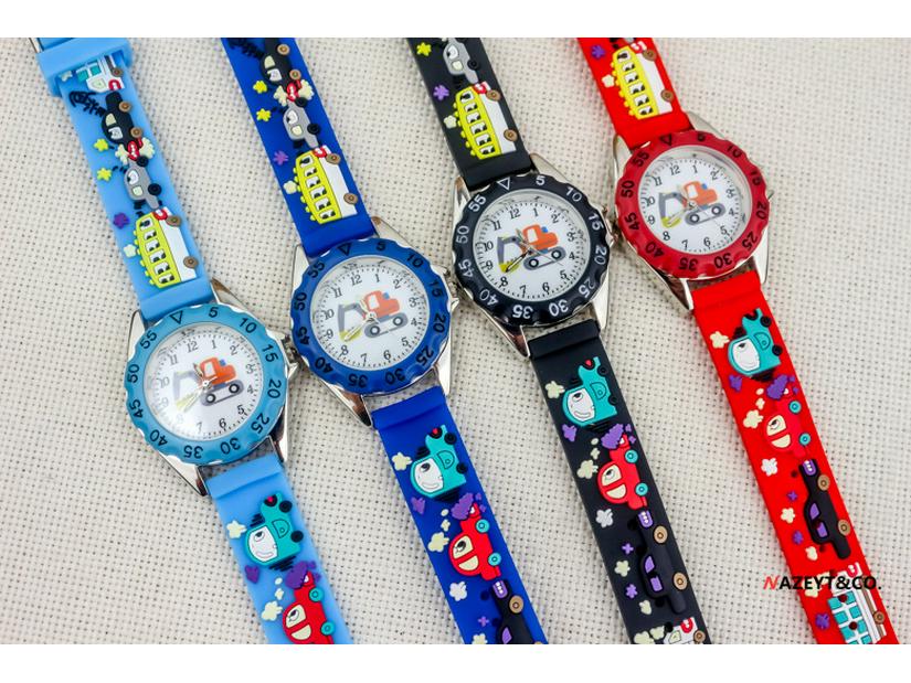 Korean 3D Cute Excavator & Go-Kart Quartz Watch for Boys - Silicone Strap
