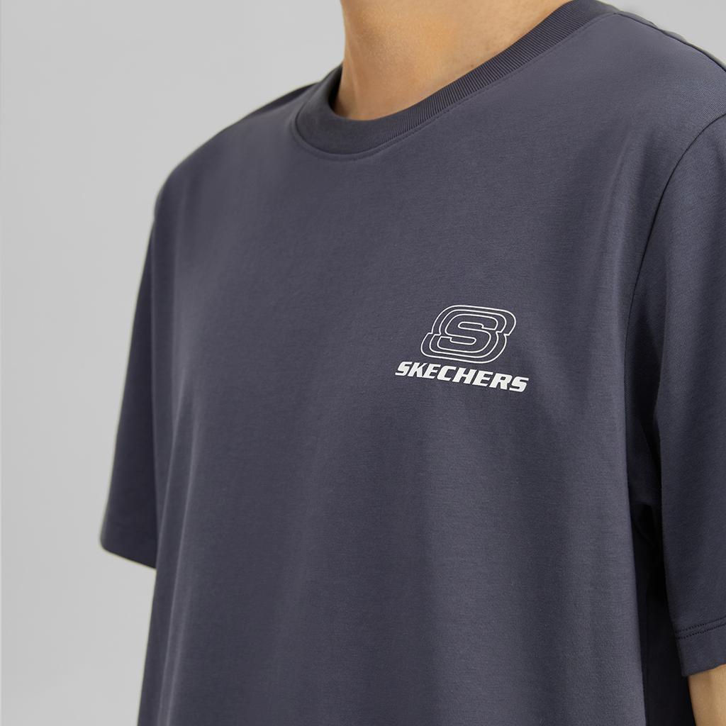 Skechers Loose Fit Round Neck American Vintage Breathable Short Sleeve T-Shirt With Letter Print Unisex Tops Odyssey-Gray L223U165-026R