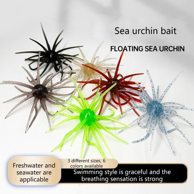6PCS/Lot Elastic Floating Lures Baits Shaped Like Sea Urchins With Build In Flash For Biggest Visibilities Underwater