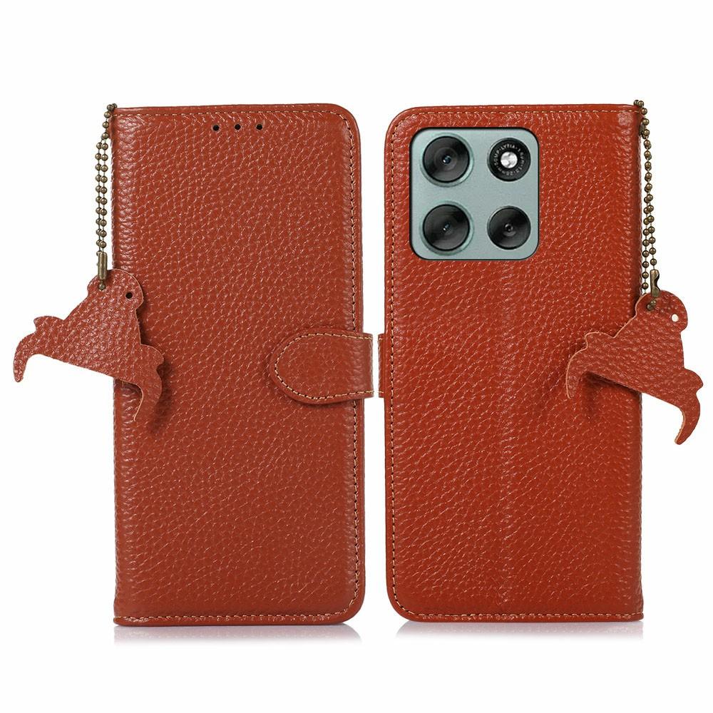For Motorola Moto G56 5G Case RFID Blocking Genuine Cow Leather Phone Cover Litchi Texture