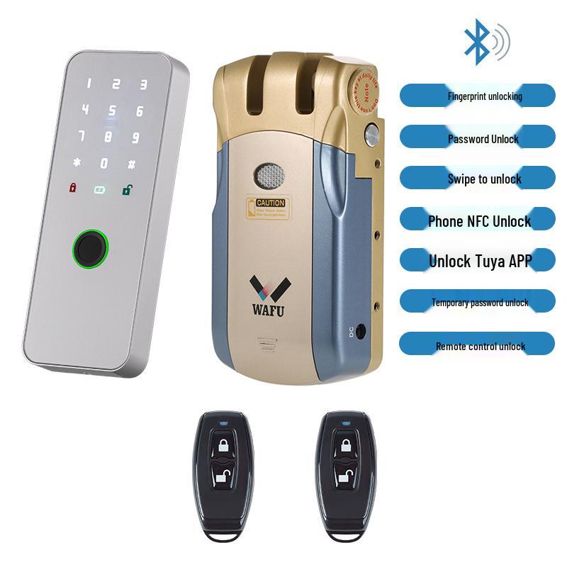 Wireless Remote-Control Smart Lock with Invisible Design and Electric Bull Head Lock for No-Drill Installation