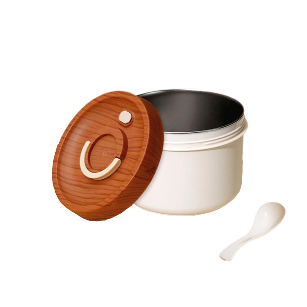 

Stainless Steel Insulated Lunch Box Wood Grain Lid Breakfast Holder Food Storage белый