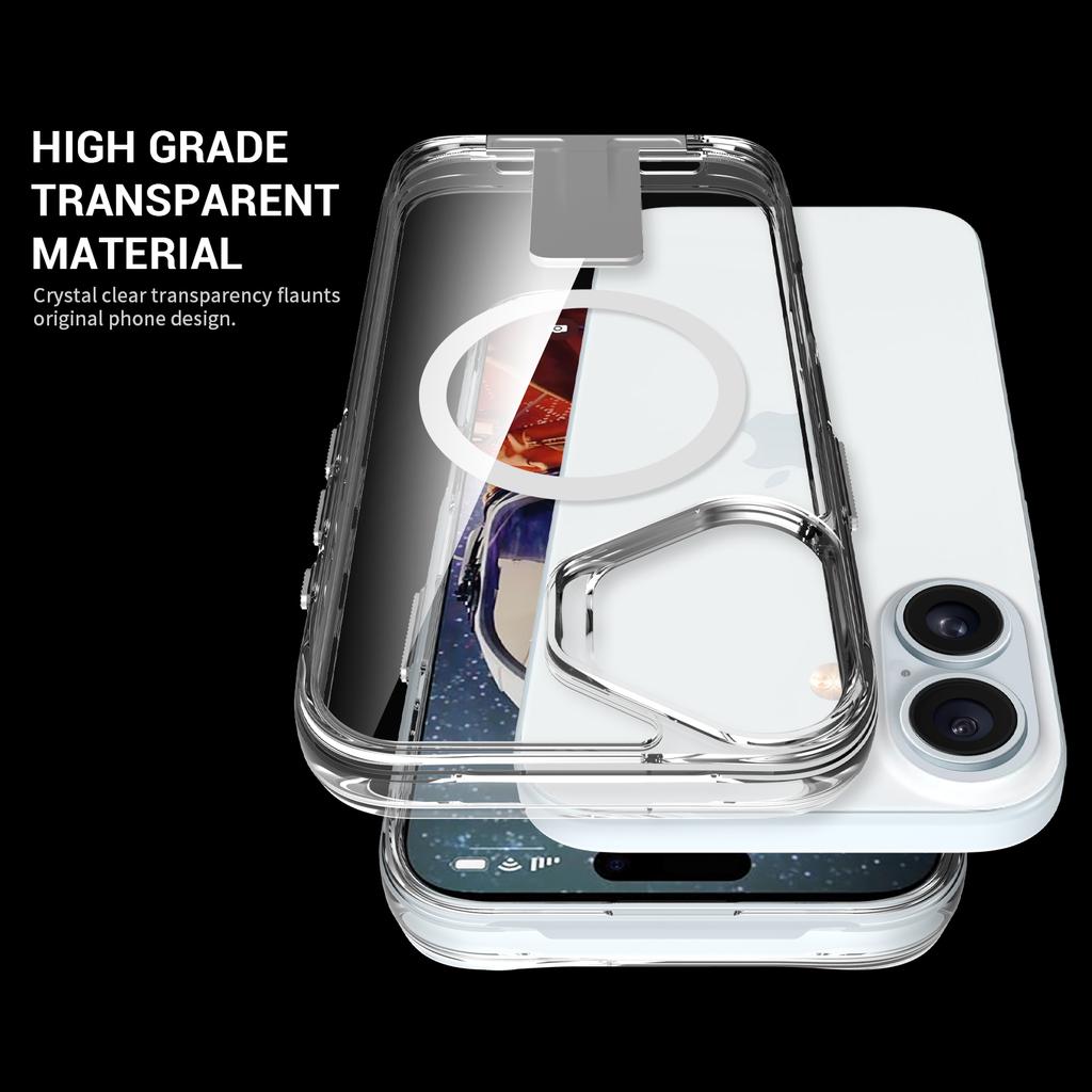 For iPhone 17 Case Compatible with MagSafe TPU+PC Clear Phone Cover with Kickstand