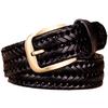 Italian Leather Mesh Belt for Braided Business Genuine 115cm Length Men, Design, Leather, 3.5cm Width, (Black)