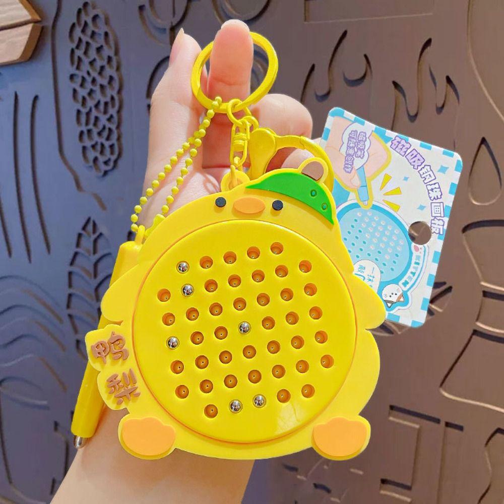 Steel Ball Schoolbag Pendant Cartoon Car Key Ring with Pen Kids Toy Couple