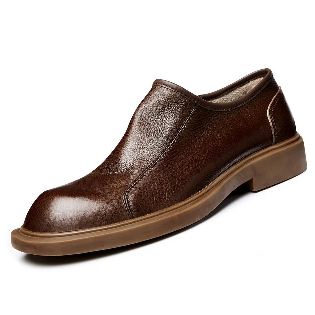 Leather Casual Leather Shoes For Men With One Foot, Big Head Shoes, Platform Men'S Shoes, Round Head, Lazy Loafers For Men