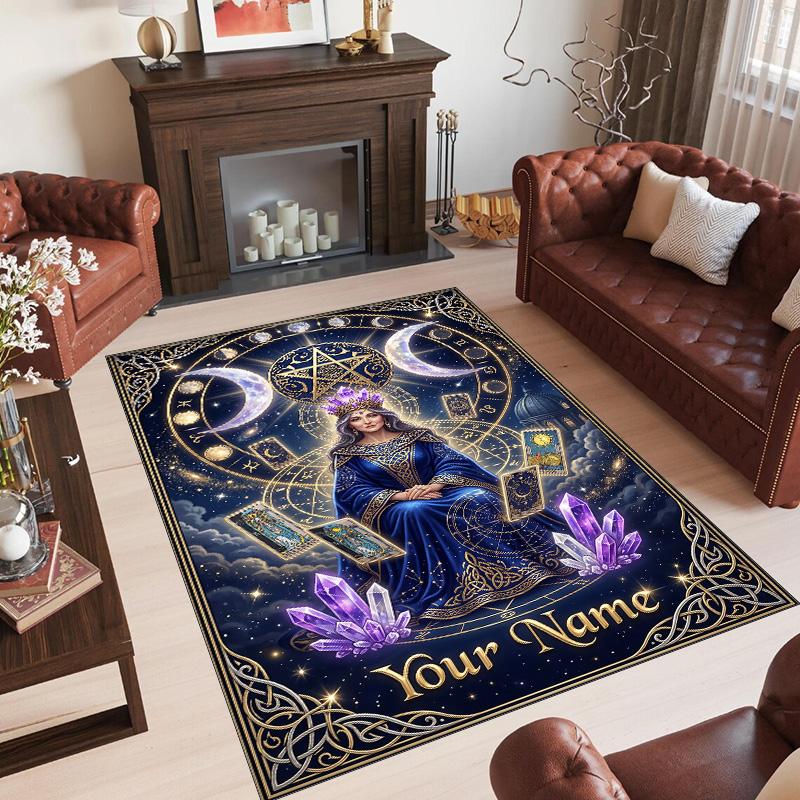 Witchcraft Theme Crystal Velvet Rug Personalized Custom Name Text Soft Floor Mat Home Decor