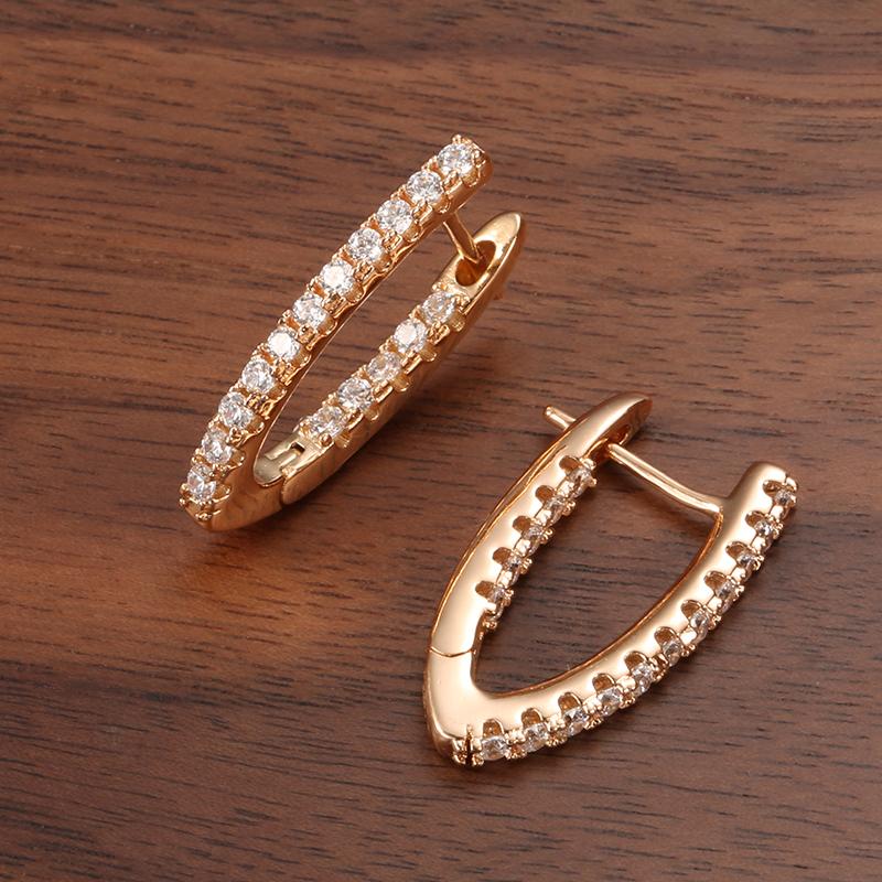 New V Shape Long Earrings For Women  Rose Gold Natural Zircon Dangle Earrings Girl Wedding Party Glossy Fine Jewelry