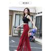Women's Summer Chiffon Wide-leg Pants High-waist Split Culottes Drape Swing Pants Elegant Loose Double-layer Pants