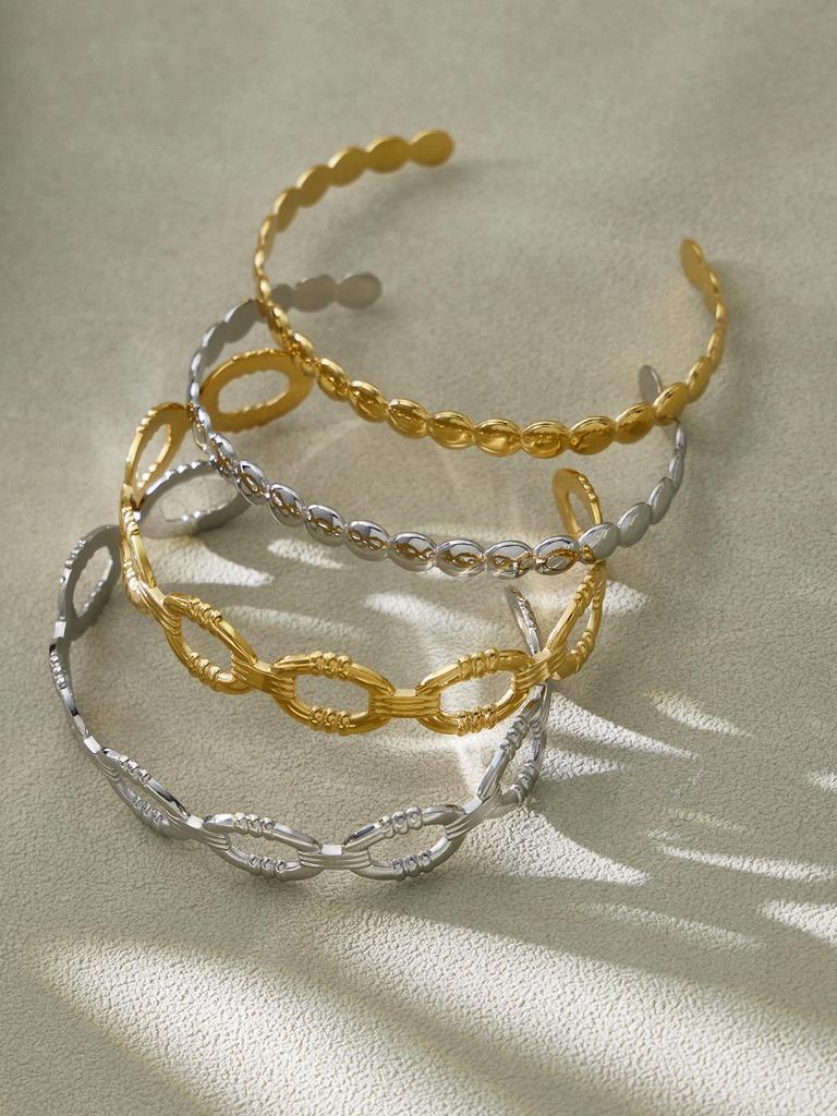 18K Gold-Plated Stainless Steel Geometric Zircon Bracelet Set - European & American Style, Personalized High-Texture Design.