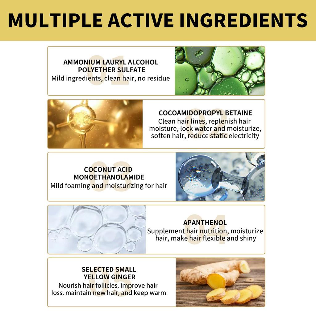 OUHOE Ginger Anti-Hair Loss Shampoo 100ml - Anti-Hair Loss, Strengthens Hair, Removes Dandruff, Controls Oil, and Thickens Hair.