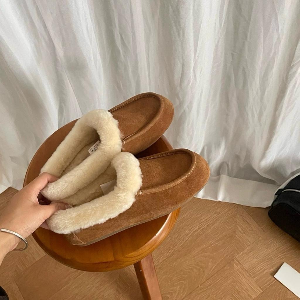 Cowhide version Baotou warm Muller shoes women's new outer wear fur integrated one pedal lazy Birkenstock snow hair shoes