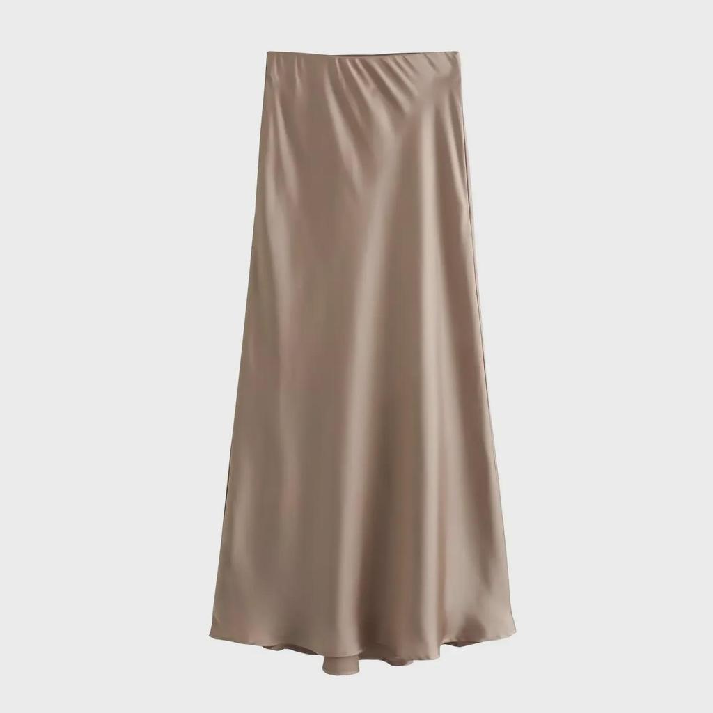 New European & American Style Satin Midi Skirt 8632845