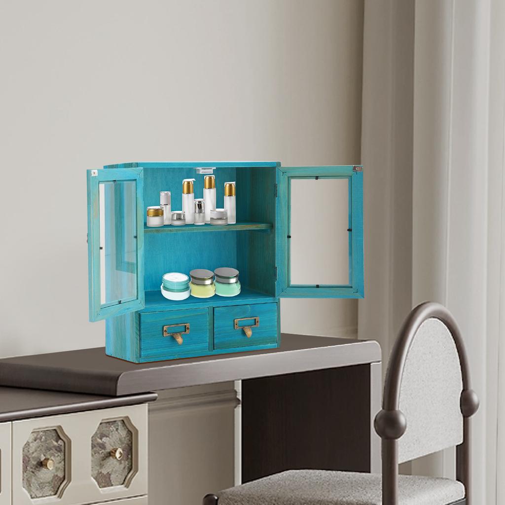 2-Tier Wood Storage Cabinet with 2 Drawers & Double Doors, Compact Organizer Shelf for Office, Living Room, Kitchen, Bathroom