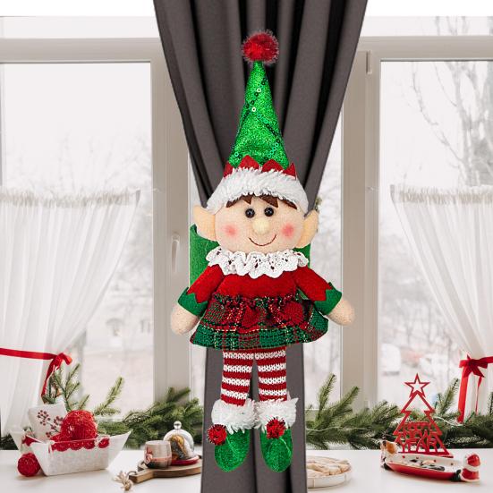 Christmas Cartoon Doll Curtain Buckle Plush Elf Boy/Girl Curtain Tieback Hold Back Fastener