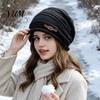Cold Weather Commuter Hat Winter Knitted Cap for Women Girls, Thickened Warm Weather, Stylish Gift Plush Lined Fashion Stacked Hat, Slouchy
