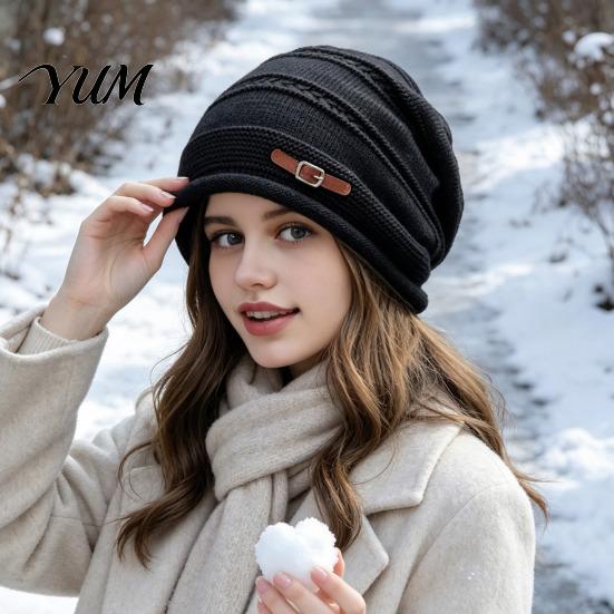 Cold Weather Commuter Hat Winter Knitted Cap for Women Girls, Thickened Warm Weather, Stylish Gift Plush Lined Fashion Stacked Hat, Slouchy