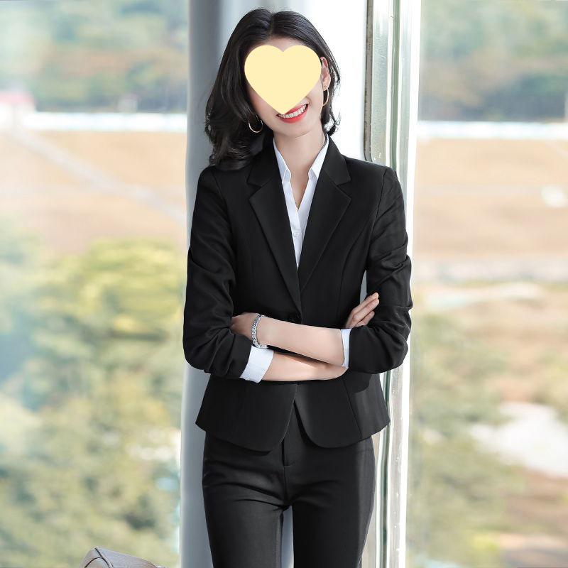 Korean Style Women's Blue Office Suit - Professional Spring/Autumn Wear