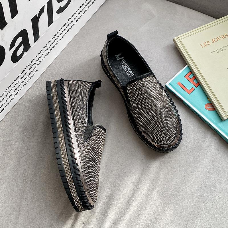 

Туфли Muffin single женские весна 2025 новые туфли на платформе с одной педалью ленивые туфли большого размера со стразами корейская версия студенческой повседневной обуви 35 чёрный