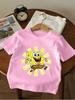 Lovable SpongeBob Short Sleeve T Shirt For Kids Summer Cute Cartoon Crewneck 3-14