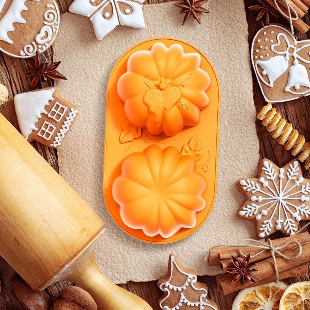Halloween Pumpkin Silicone Cake Mold Candy Making Mould 2-Cavity Easy Demoulngding Chocolate Mould For Harvest Thanksgiving