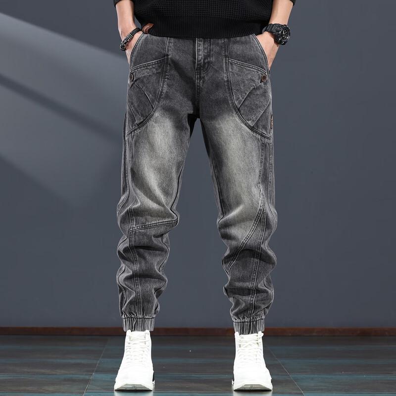 Мужские винтажные джинсовые брюки-джоггеры карго с эффектом стирки 2XL