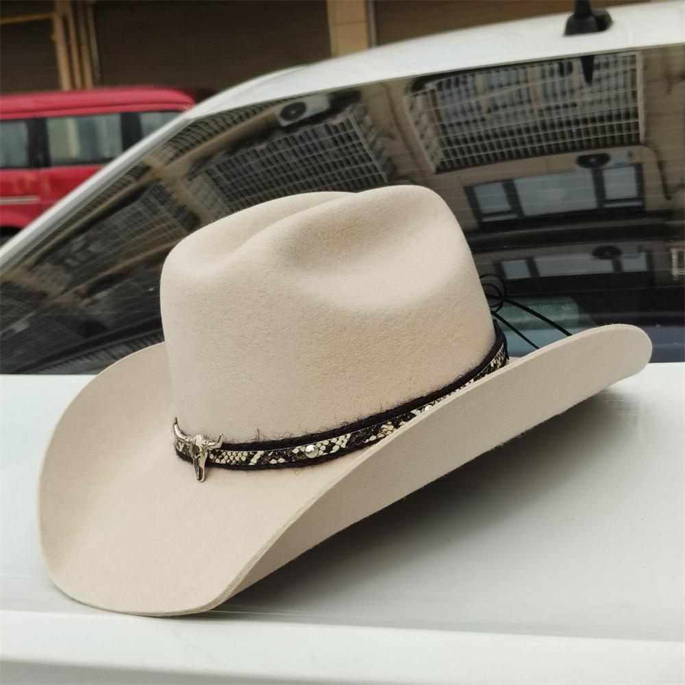 55-60 cm große Größe Hut WOLL Cowboyhüte für Männer Frauen Cowboyhut Gürtel breite Krempe Filzhut kundenspezifisch 4 Größen Outdoor Sombrero Hombre